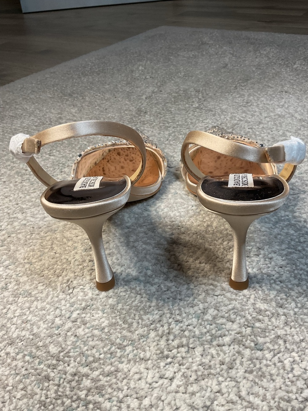 Badgley Mischka Brenna Embellished Slingback Pumps Nude Satin - Size 8.5 NIB - Picture 5 of 16